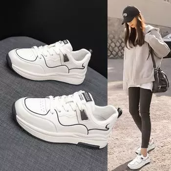 Leather white shoes women 2024 spring new increase sports casual shoes children all match breathable thick soled board shoes 39