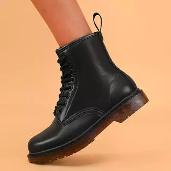 Leather Women Ankle Boots Outdoor British Style Casual Shoes Designer Work Boots Classic Lady Motorcycle Boots 36 чёрный