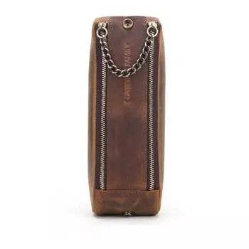 Leather Zipper Pen Pencil Case Handmade Desktop Organizer Portable Pen Pouch Holder Stationary