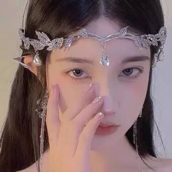 Leaves Shape Headwear Forehead Chain Bride Tiara Wedding Forehead Ornaments Eyebrows Drop Headband серебряный