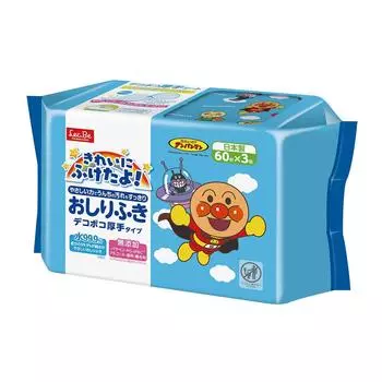 LEC Pure Water Baby Care Anpanman Pure Water Детские влажные салфетки Bumpy Thick Sheet Weakly Adic Baby Сделано в Японии 60 листов x 3 шт. 99,9% (180 листов)