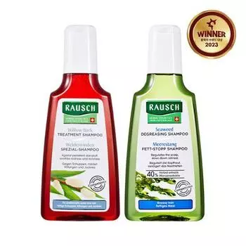 Лечебный шампунь Rausch Willow Bark Treatment Shampoo 200 мл и очищающий шампунь Seaweed Degrising Shampoo 200 мл Duo Special