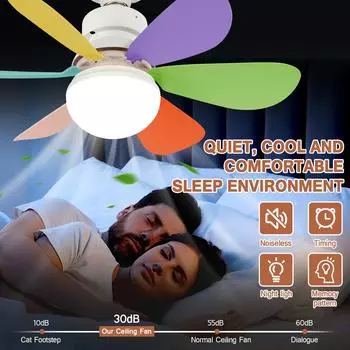 Led 30w Ceiling Fan Light E27 With Remote Control Wireless Fan Dimming Suitable For Bedroom Living Room Household Use 85-265V белый