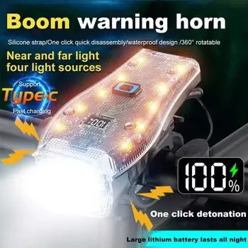 LED Bicycle Headlight with Horn USB Rechargeable MTB Mountain Bicycle Lamp 2000mAh Bike Headlight Flashlight Bicycle Accessories