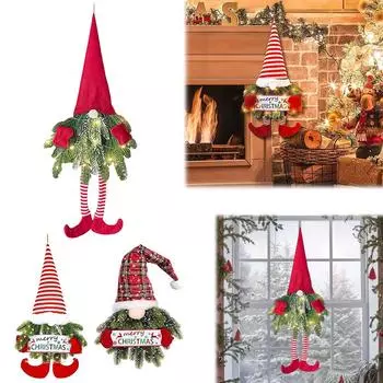 LED Christmas Faceless Old Man Decor with Lights Mini Old Man Decoration Artificial Plant Elf Doll Ornament for Front Door Decor