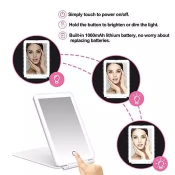 LED Cosmetic Mirror Folding Built in Battery Usb Rechargeable Touch Screen Makeup Mirror With Led Lights Foldable Compact Mirror