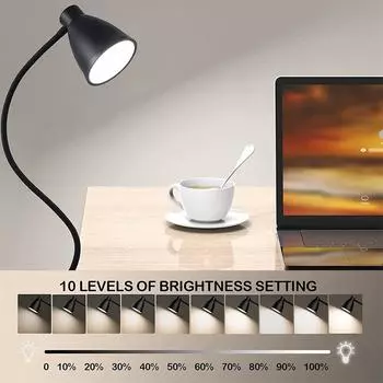 LED Desk Lamp Clip Reading Light 3 Color Modes 10 Brightness Dimmer Book Light Room Study Read Lamp Flexsible Office Night Light белый
