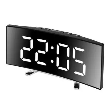 LED Digital Alarm Clock Curved Screen Mirror Display Silent Smart Desktop Clock Student Bedroom Table Clock