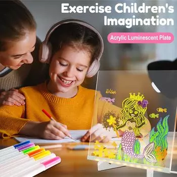 LED Dry Erase Board Illuminated Message Board with Stand Creative LED Acrylic Note Board Multipurpose Desktop Memo Writing
