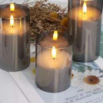 LED Electronic Candle Atmosphere Flameless Candle Lamp With Remote Timer Glass Candles For Wedding Party Christmas Home Decor янтарный золота