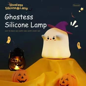 LED Funny Ghost Night Light Dimmable Rechargeable Nursery Silicone Nightlights Bedside Touch Lamp for Kids Room Halloween Decor