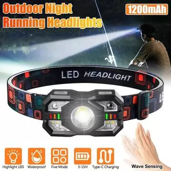 Led Headlamp USB Charging Strong Light Sensor Flashlight Night Fishing Light Waterproof Head Flashlight for Camping Fishing