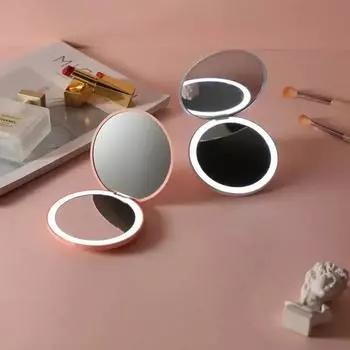 LED light makeup mirror foldable makeup small pocket mirror for women s luminous effect mini mirror розовый