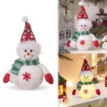 LED Light Snowman Doll Illuminated Snowman Ornaments Battery Operated Glowing Plush Snowman Light Up Ornaments for Kids