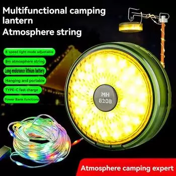 LED Light String Portable Camping Lights Rechargeable Outdoor Atmosphere Tent Wedding Christmas Decor Strip Star Lamp Green