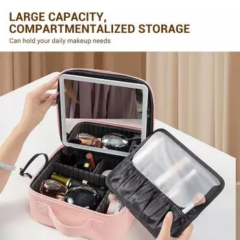 LED Lighted Travel Makeup Bag with Mirror Portable Waterproof Makeup Organizer Cosmetic Case Birthday Gift for Girls Women