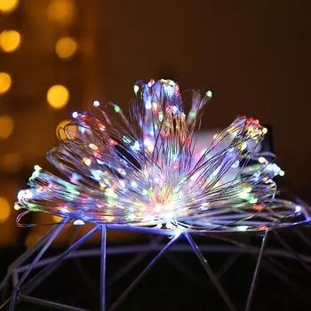 LED Lights Garlands Copper Wire Garland Fairy Light String Battery-Operated Christmas Ornaments Wedding Party Xmas Decoration 1M 10 LEDs разноцветный