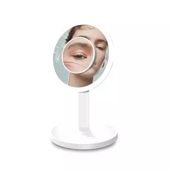 LED Makeup Mirror Magnifying Vanity Cosmetic 3 Lighting Modes Brightness Adjustable and Rechargeable Personal Compact Travel белый