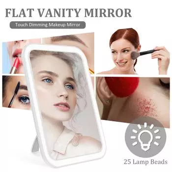 LED Makeup Mirror with Touch Screen Kickstand 3 Colors Dimmable Cosmetic Travel Mirror with Light Portable Vanity Mirror белый