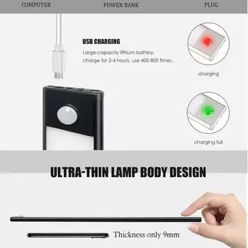 LED Motion Sensor Lights Under Cabinet Night Light Stepless Dimming Multi-function Button three Colors Change Cabinet Lighting White 6000K&10CM-3.9Inch чёрный