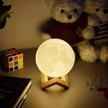LED Night Light 3d Printing Moonlight 8 cm Bedroom Decoration Moonlight Children Christmas New Year Gift Decor Lighting Atmosphe белый