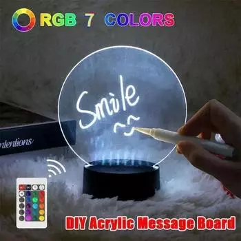 LED Night Light DIY Acrylic Transparent Notepad Erasable Message Board USB Home Memo Reminder Table Lamp with Remote Control