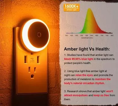LED Night Light Smart Night Sensor Round Plug in Wall Night Lamp Bathroom Home Kitchen Hallway Staireway Bedroom Nightlight 110-220V 0.5W