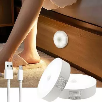 LED Night Light With Motion Sensor USB Rechargeable Night Lamp For Kitchen Cabinet Wardrobe Lamp Staircase Wireless Closet Light WHITE&USB Plug