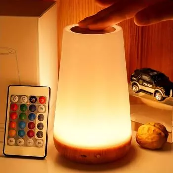 LED NightLights USB Rechargeable LED Table Lamp Dimmable RGB Night Light Remote&Touch Control Wood Room Decor Christmas Gifts USB Plug