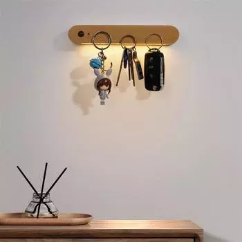 LED PIR Motion Sensor Night Light Bedroom Wooden Lamps Home Decor Magnetic Key Holder Cabinet Door Hanging Lamp USB Rechargeable теплый белый