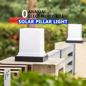 LED Solar Column Headlight Outdoor IP65 Waterproof Street Light with Remote Control Fence Garden Courtyard Park Decor Lighting
