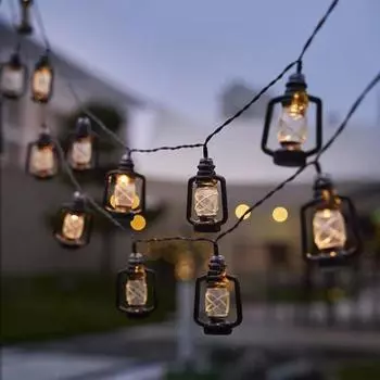 LED Solar Kerosene Lamp String Lights Outdoor Vintage 22M 200 Lights Waterproof Powered Patio Garden Tent Layout 029 5m 20 bulbs чёрный