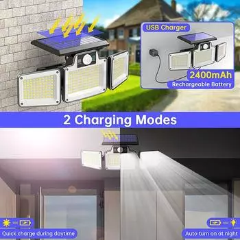 LED Solar Lamp Outdoor 115/280/304Led Wall Lamp 3 Mode Motion Sensor IP65 Waterproof Spotlights Lamp For Garden Street Garage