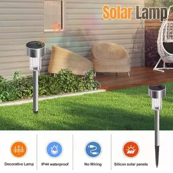 LED Solar Lamp Outdoor Waterproof Stainless Steel Solar Pathway Landscape Light Solar Lawn Lamp For Yard Patio Garden Decor Lawn Plug Lights