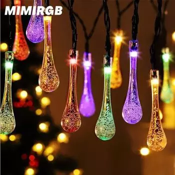 LED Solar Water Drops String Lights Outdoor Waterproof Garland Lights Fairy Lights DIY Garden Wedding Party Holiday Decoration