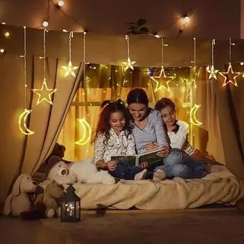 LED String Lights Battery Operated Star Moon Twinkle Curtain Lamp Waterproof Christmas Fairy Light For Party Room Home Decor USB or Battery теплый белый
