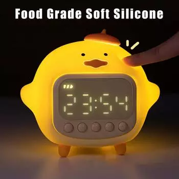 LED Time Display Snooze Mode Alarm Clock with Sleep Timing Night Light Hug Duck Children Desk Smart Alarm Clock for Bedroom