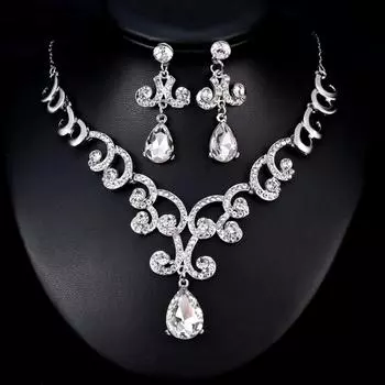 Леди Мода Rhinestone Подвеска Серьги Ожерелье Роскошный Свадебный Комплект Ювелирных Изделий