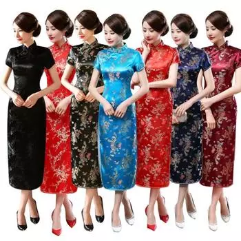 Леди Нижние Юбки Плюс Размер Традиционное Китайское Женское Длинное Cheongsam Вечернее Платье Подружки Невесты с Коротким Рукавом XXL