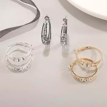 Леди серьги-кольца горный хрусталь круглый западный стиль пирсинг блестящий свадебный обруч золотистый