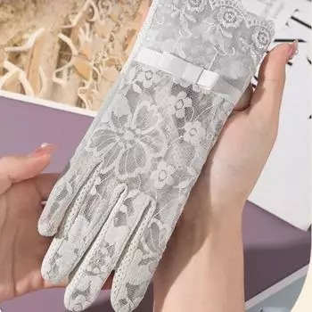 Ледяные шелковые солнцезащитные перчатки с галстуком-бабочкой, кружевные перчатки, модные варежки с цветами, вечерние