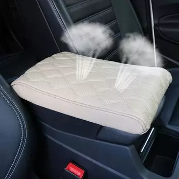 LEEPEE Wave Embroider PU Leather Car Armrest Mat Center Console Arm Rest Protection Cushion Auto Armrests Storage Box Cover Pad серый
