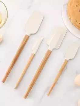 Leeseph 4Pack Scraper Spatula Set Силиконовые скребки для выпечки, термостойкие кухонные принадлежности с деревянной ручкой