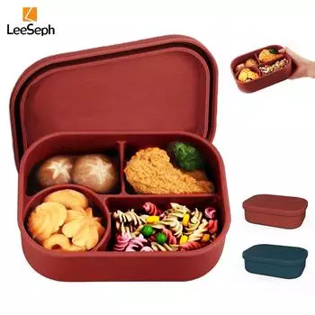 Leeseph Bento Box Lunch Box Portable Silicone lunch Box with 4 Compartment, Reusable Microwave Oven Heating Lunch Box, Best Gift 4&1 красный