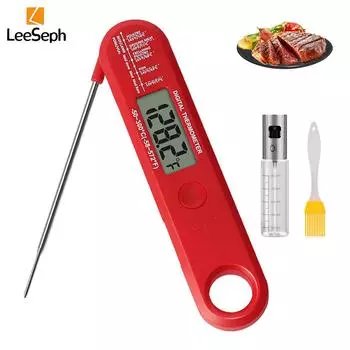 Leeseph Digital Read Meat Thermometer with Glass Oil Sprayer Bottle and Brush Set, for Kitchen, Cooking, Baking, BBQ, Grill