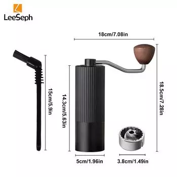 Leeseph ручная кофемолка и набор щеток для чистки, коническая кофемолка из нержавеющей стали с регулируемыми настройками
