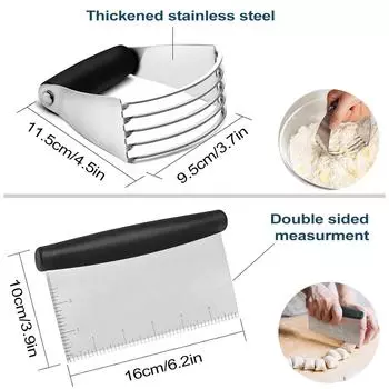 Leeseph Stainless Steel Pastry Blender Cutter and Bench Scraper Set, Multipurpose Kitchen Baking Essential Tool,Dough Processing синий