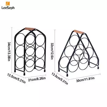 Leeseph Wine Rack, 6 Bottle Countertop Free Standing Shelf with Wooden Handle, 3 Tier Bottle Holder Stand for Home Bar Tabletop