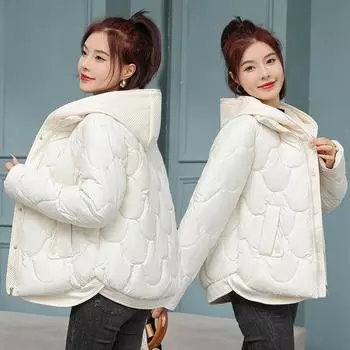 Легкая короткая куртка-пуховик женская с капюшоном Splicing Fake Two Cotton-steaded Winter Fashion Теплое маленькое пальто M белый