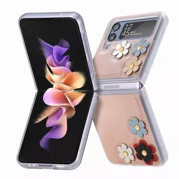 Легкий модный кожаный чехол в цветочном стиле для Samsung Galaxy Z Flip4 5g Flip 4, чехол с защитой от отпечатков пальцев для Samsung Z Flip 4 for Samsung Z Flip 4 серый